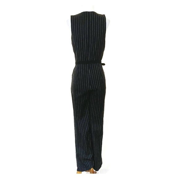 Lauren Ralph Lauren Sleeveless Faux Wrap Wool Pinstriped Jumpsuit - Picture 4 of 7